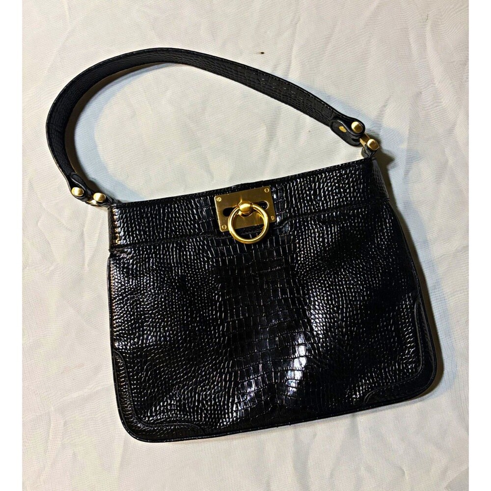 Y2K Vintage Ann Taylor Vintage Shoulder Bag Black Croc Embossed Leather